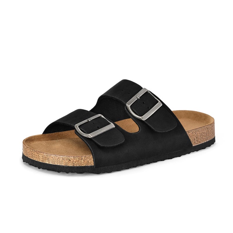 mysoft Womens Flat Sandals Cork Footbed Slides 2 Straps Adjustable Buckle Slip On Summer with +Comfort Shoes - Image 1